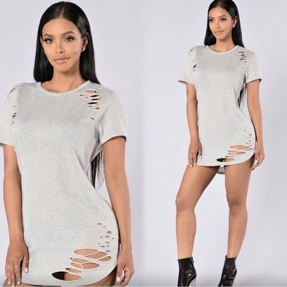 Better Be Grey NWT Distressed Sweatshirt Mini Dress Tunic - fits like M/L
